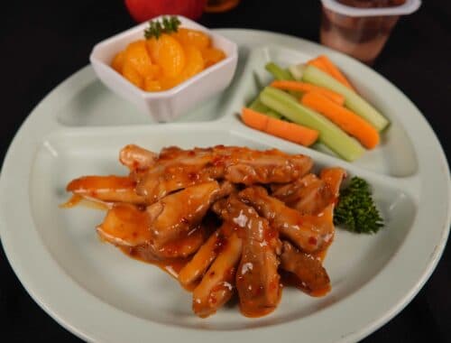 Gold Creek Dark Meat Unbreaded Strips with JTM Sweet Thai Chili Sauce
