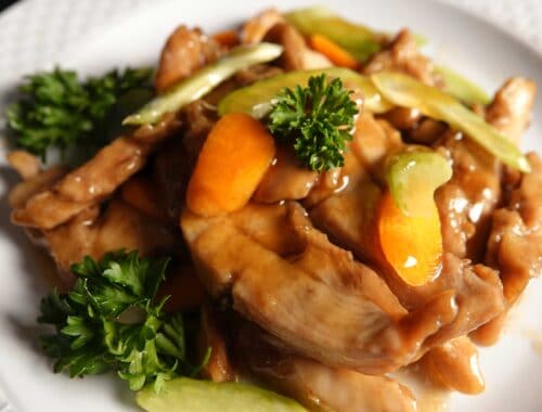 Gold Creek Dark Meat Unbreaded Strips with JTM Teriyaki Sauce