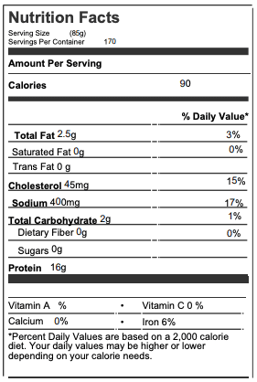 791499 Nutrition Facts