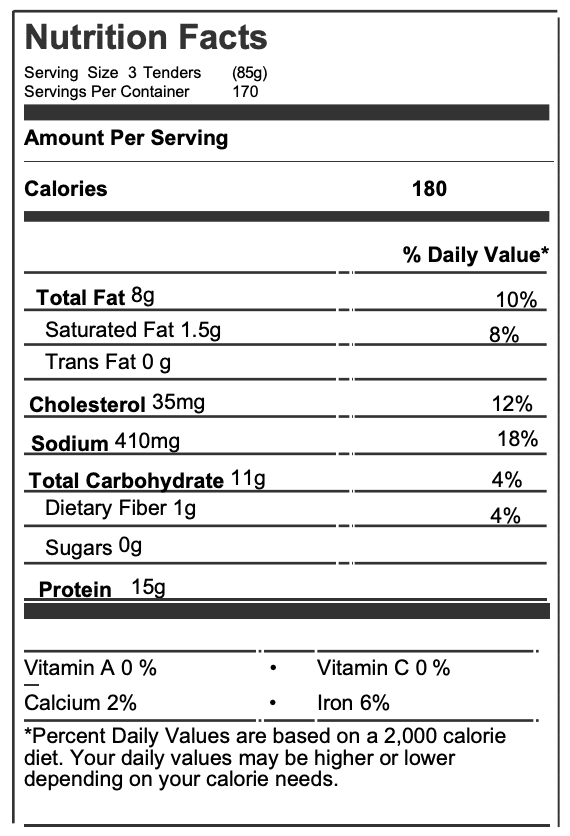 Product 791441 Nutrition Facts