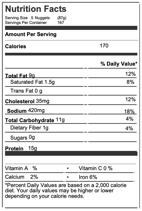 791401 Nutrition Facts