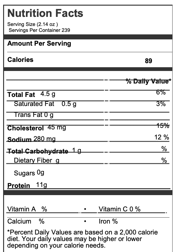 791896 Nutrition Facts
