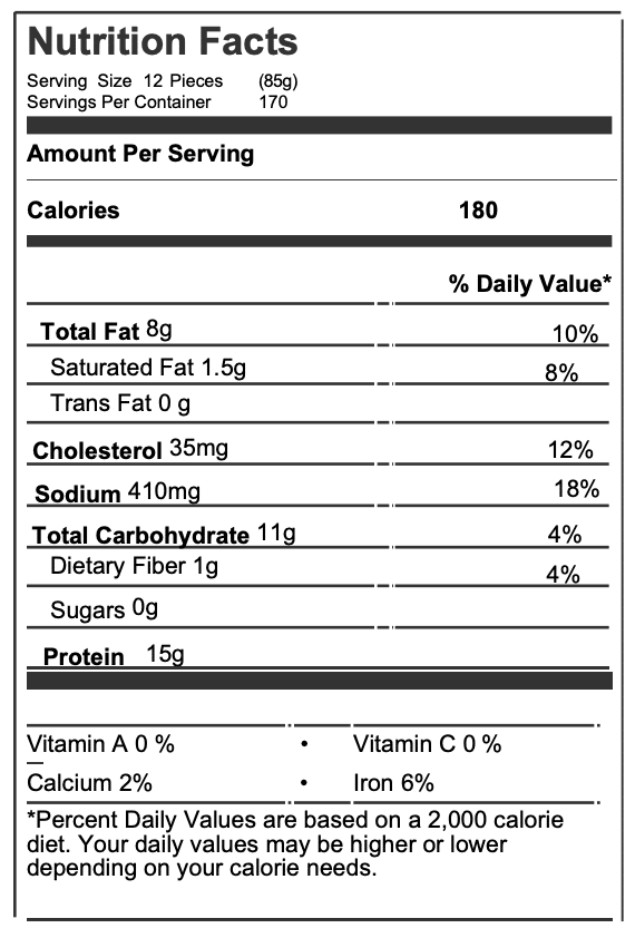 CN Fully Cooked Whole Grain Breaded Popcorn Chicken